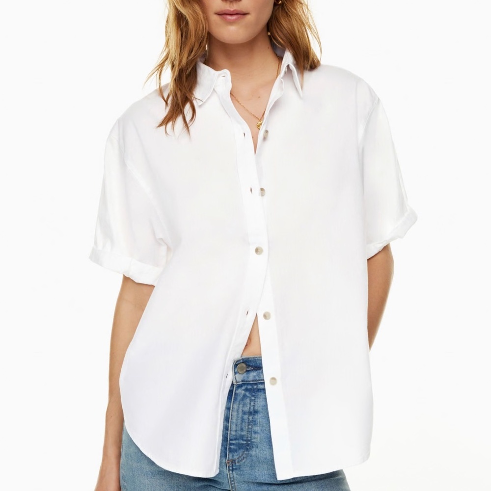 Denim Forum The Jane Shirt White Cotton Short Sleeve Button Shirt Aritzia Medium